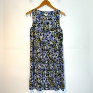 J. Jill Floral Pleated Chiffon Midi Dress Size S Sleeveless Blue & Green Lined